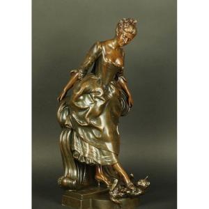 A Lady With A Cat, Metal, Henri Allouard, France, Late 19th Century