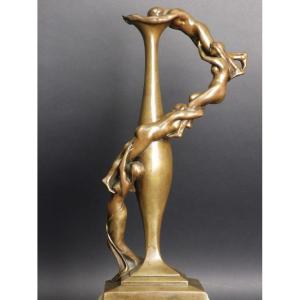 Vase Decorated With Female Figures, Alexandre Vibert, Bronze, France, 19th/20th Century.