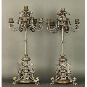 Paire de candélabres, bronze, 2e moitié du XIXe siècle.