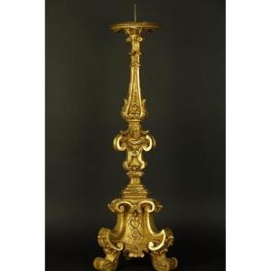 Baroque Candlestick, Gilded Wood, 17th/18th Century