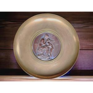 Aphrodite And Eros Relief Copper Bronze Plaque - Oscar Roty Plaquette Jollet Et Cie Bronze Paris