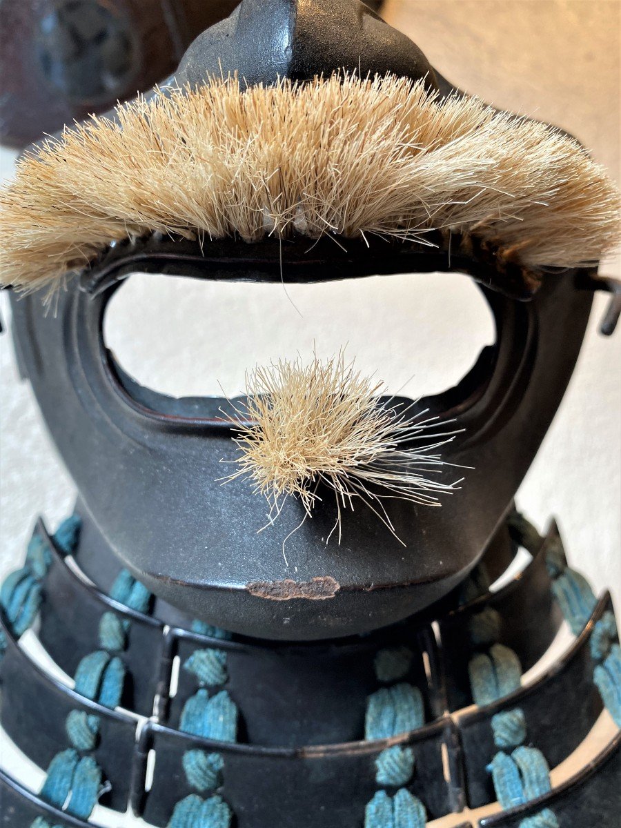 Half Samurai Mask Mempo Iron Dark Lacquer Imitation Rust-photo-4