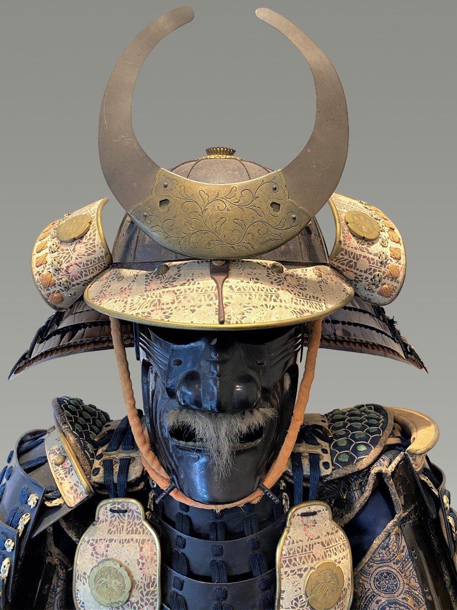 Samurai Armor, Mempo Black Lacquer Raw Metal Helmet 1 6 Slats End XVIII Eme-photo-2
