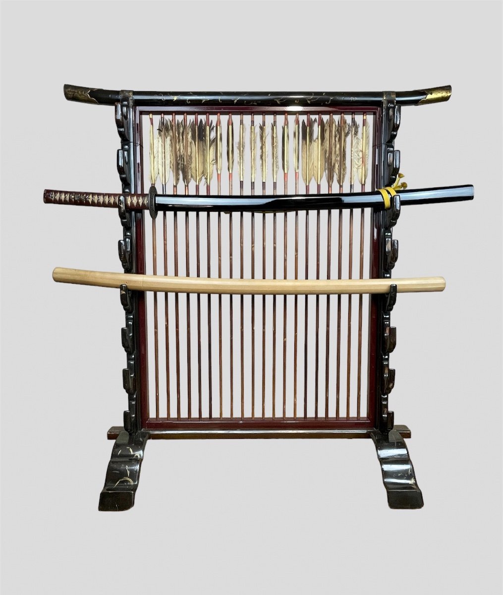 Katanakake In Black Lacquered Wood, Eight Sabers - Edo Period.-photo-4