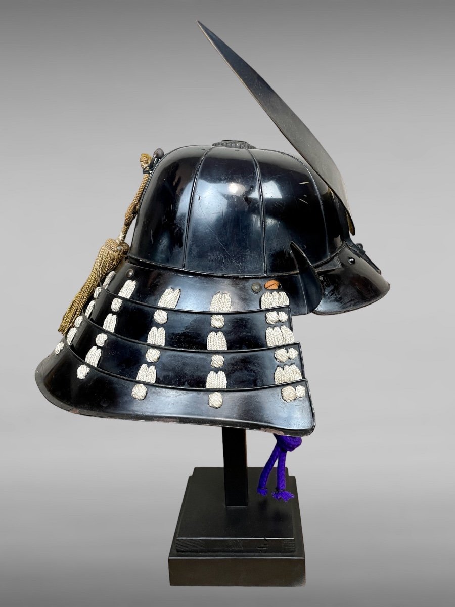 Samurai Kabuto In Black Lacquered Metal With 8 Slats - Edo Period (1603-1868).-photo-3