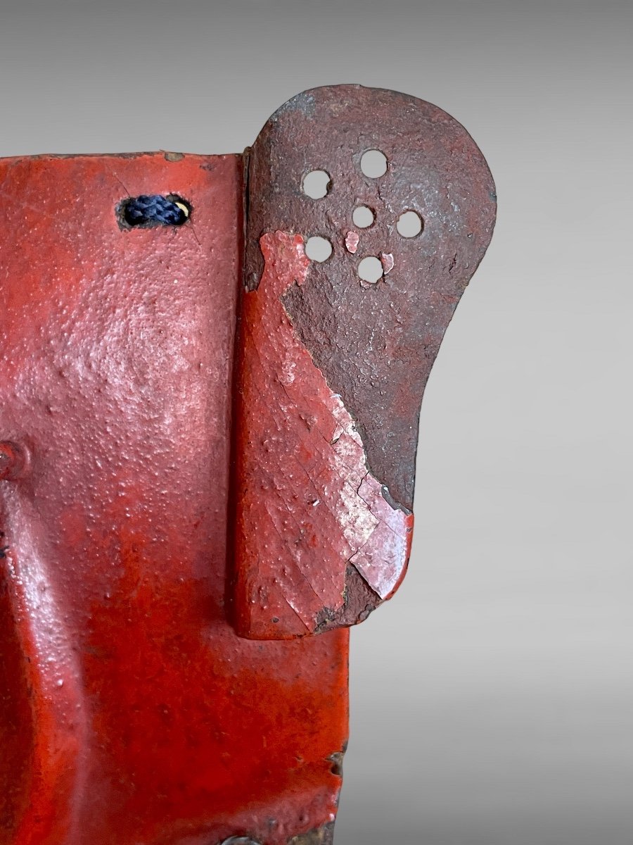 Demi Masque De Samuraï « mempo Tengu » En Fer Laqué Rouge - Période Edo (1603 - 1868). -photo-7