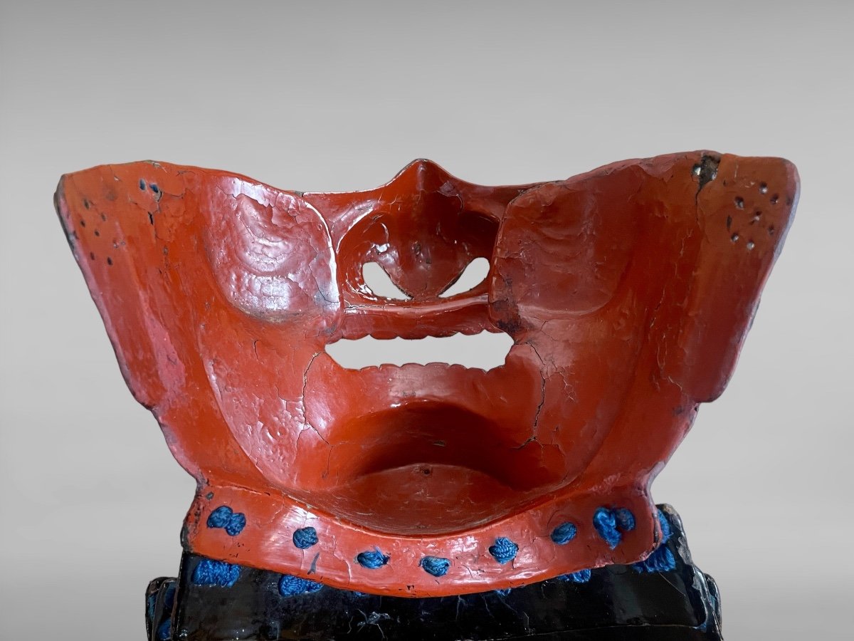 Demi Masque De Samuraï Mempo En Fer Laqué - Période Edo (1603 - 1868).-photo-2