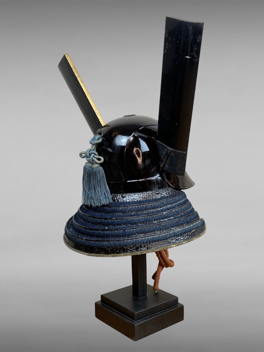 Kawari Kabuto De Samuraï En Métal Laqué Noir - Période Edo (1603-1868).-photo-4
