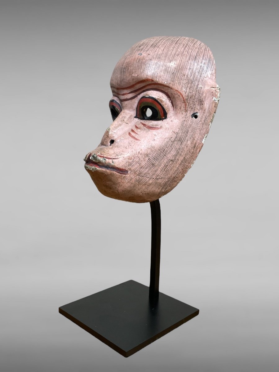 Masque De Théâtre Nô Figurant Un Singe - Période Edo (1603-1868). -photo-2