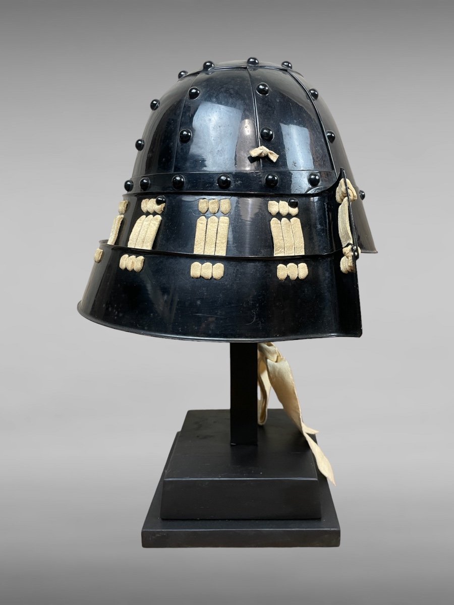 Samurai Kabuto With 9 Plates In Lacquered Metal And Suede Leather - Taisho Period (1912-1926).-photo-3