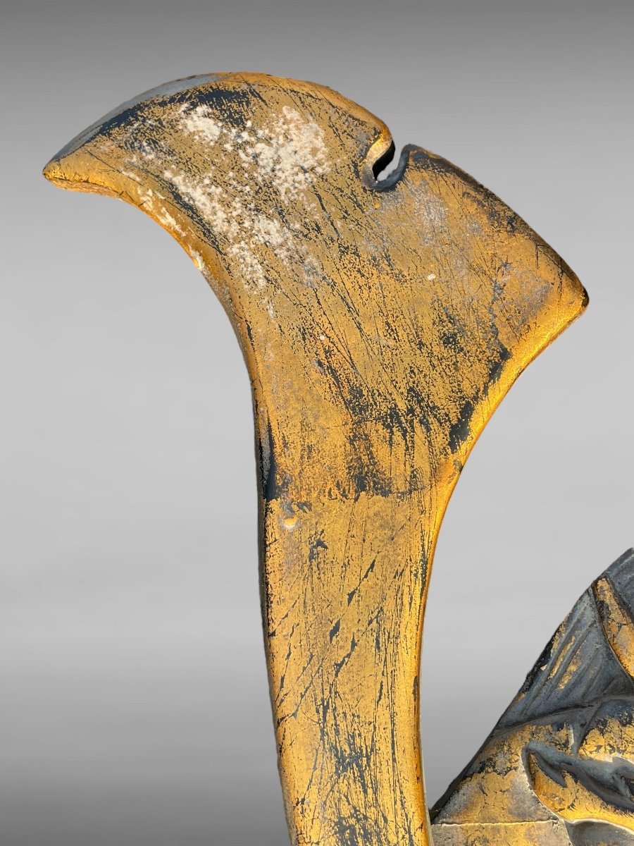 Enseigne En Bois Sculpté Polychrome Figurant Un Kabuto - Période Meiji (1868 - 1912).-photo-2