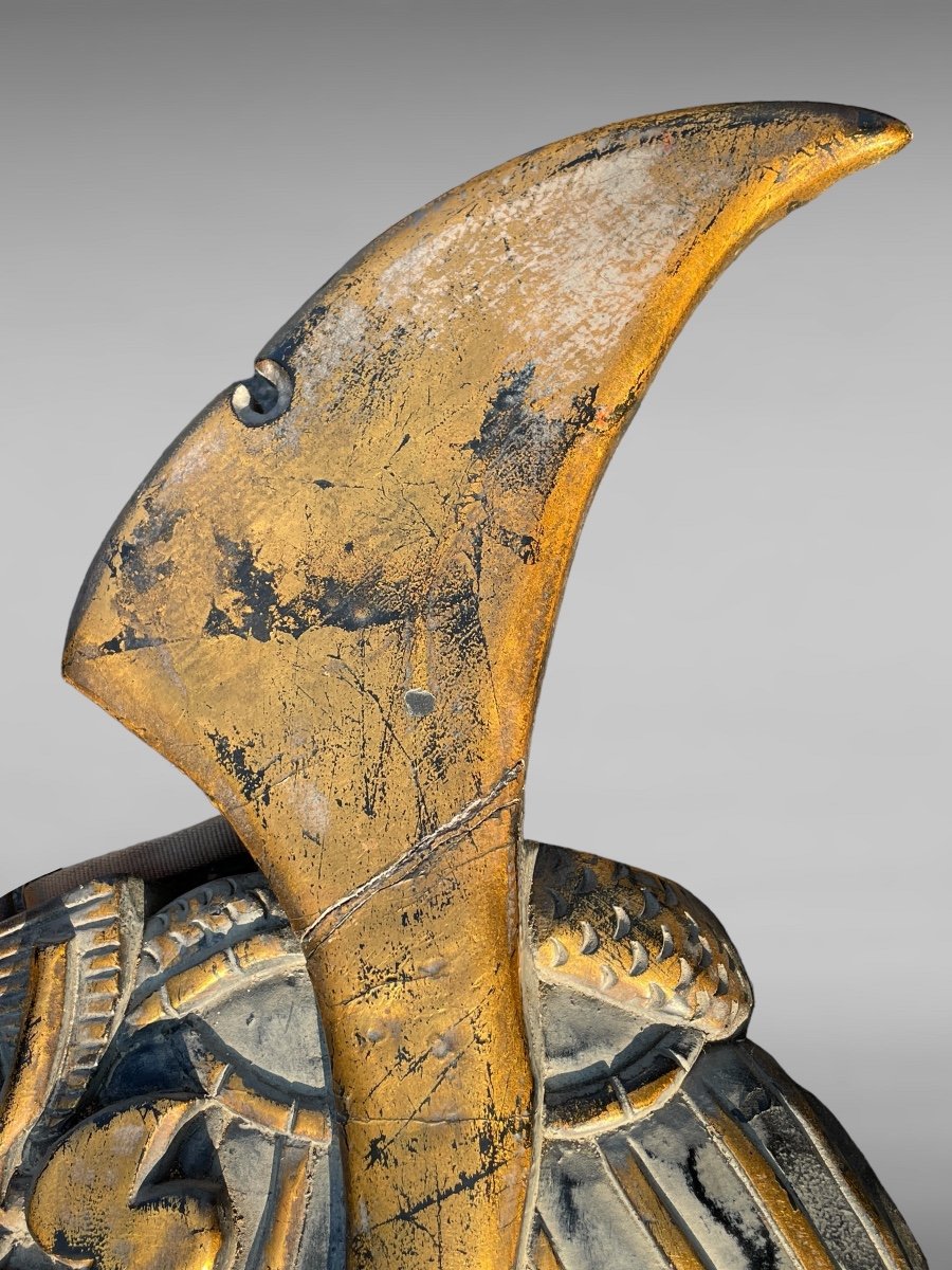 Enseigne En Bois Sculpté Polychrome Figurant Un Kabuto - Période Meiji (1868 - 1912).-photo-3