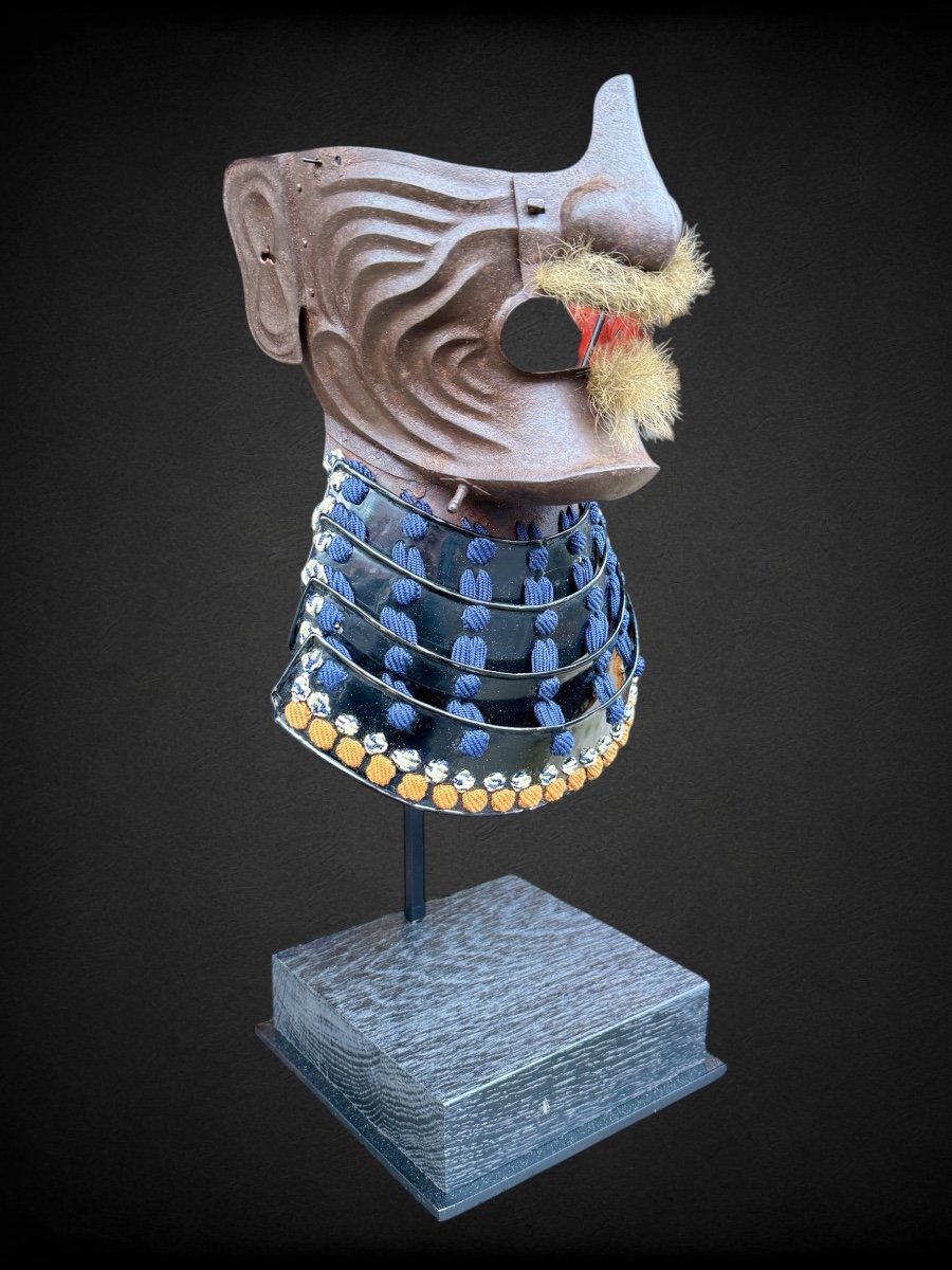 Demi Masque De Samuraï Mempo En Fer Forgé - Période Edo (1603 - 1868).-photo-1
