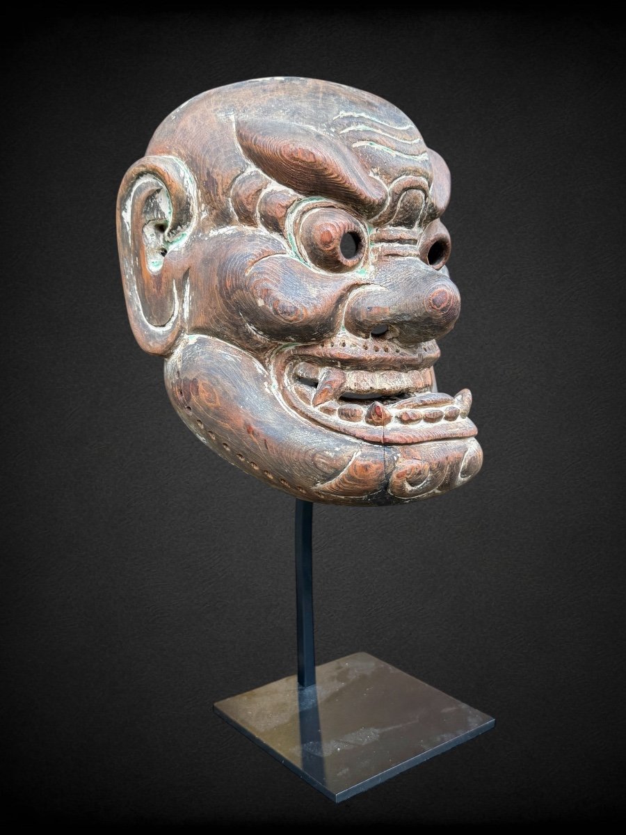Masque De Démon Oinashi, En Bois Monoxyde Sculpté  - Période Edo (1603 - 1868).-photo-2