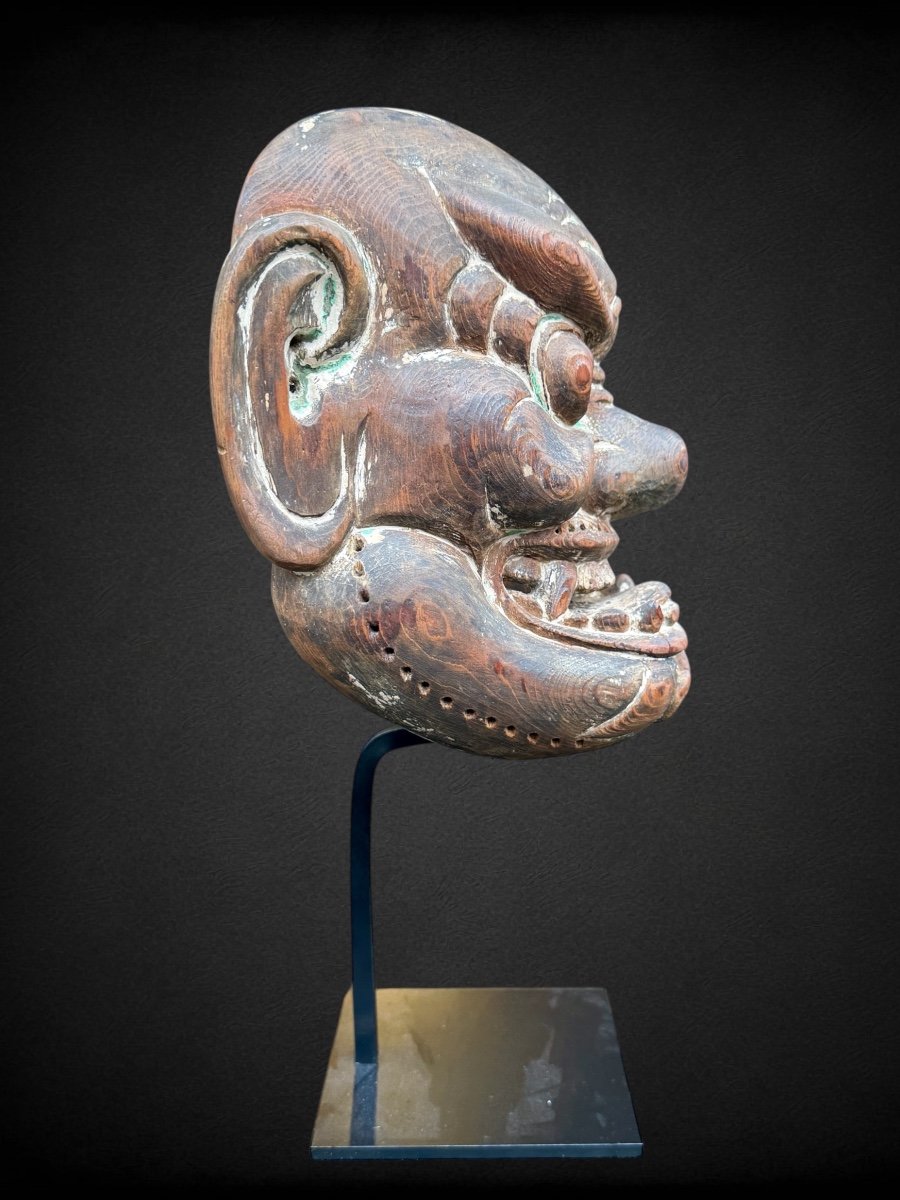 Masque De Démon Oinashi, En Bois Monoxyde Sculpté  - Période Edo (1603 - 1868).-photo-3