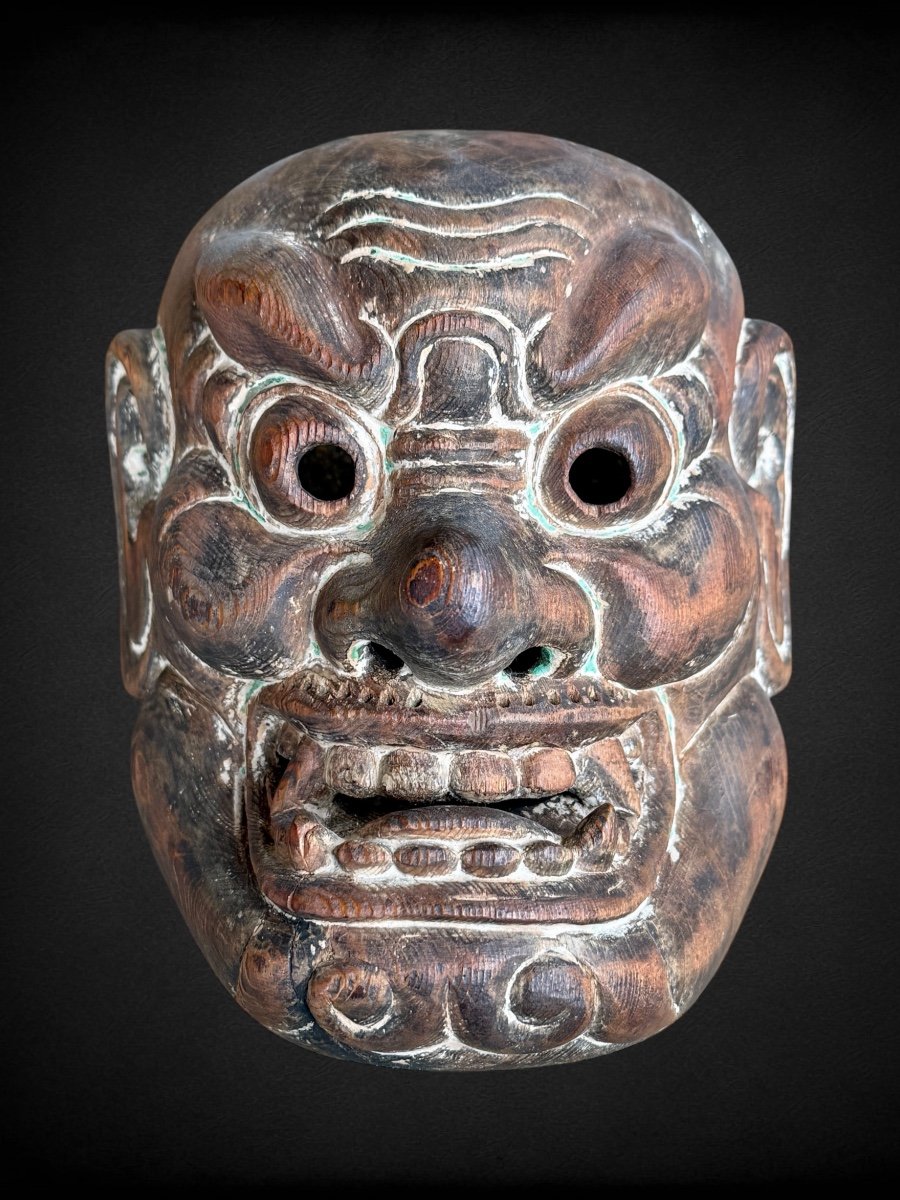 Masque De Démon Oinashi, En Bois Monoxyde Sculpté  - Période Edo (1603 - 1868).-photo-3