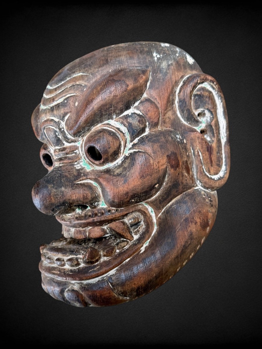 Masque De Démon Oinashi, En Bois Monoxyde Sculpté  - Période Edo (1603 - 1868).-photo-5