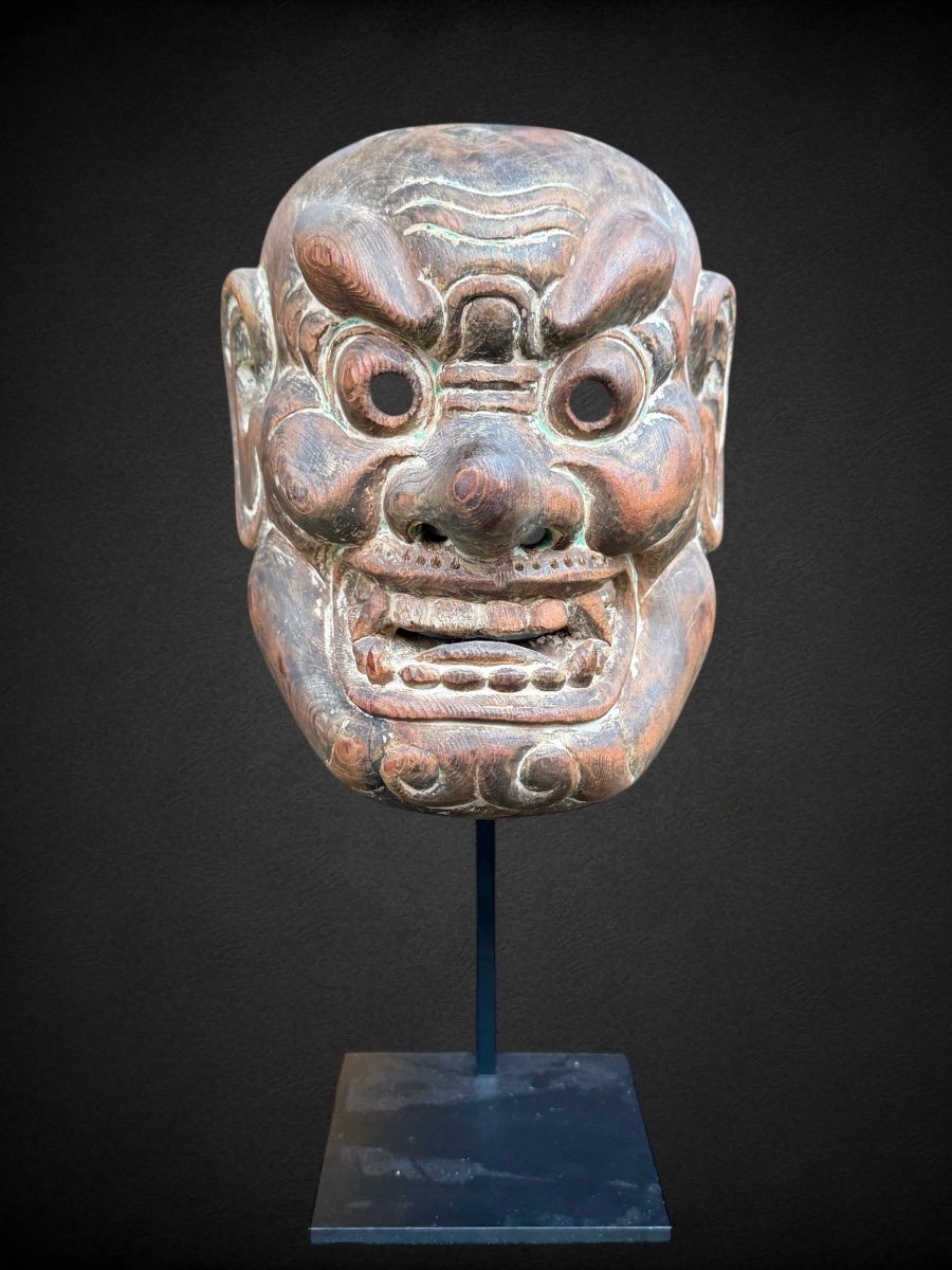 Masque De Démon Oinashi, En Bois Monoxyde Sculpté  - Période Edo (1603 - 1868).