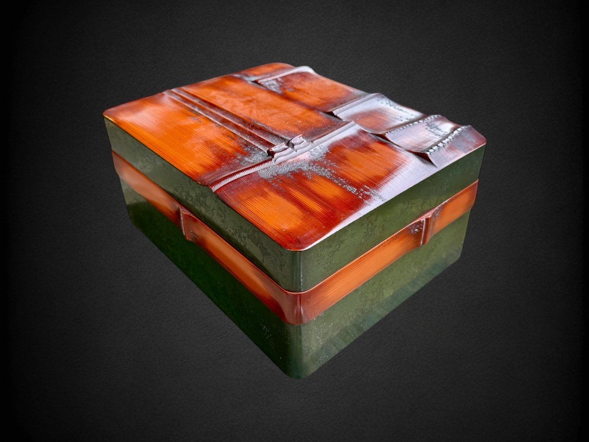 Niigata Shikki Box In Imitation Bamboo Lacquer - Showa Era (1926-1989). -photo-2