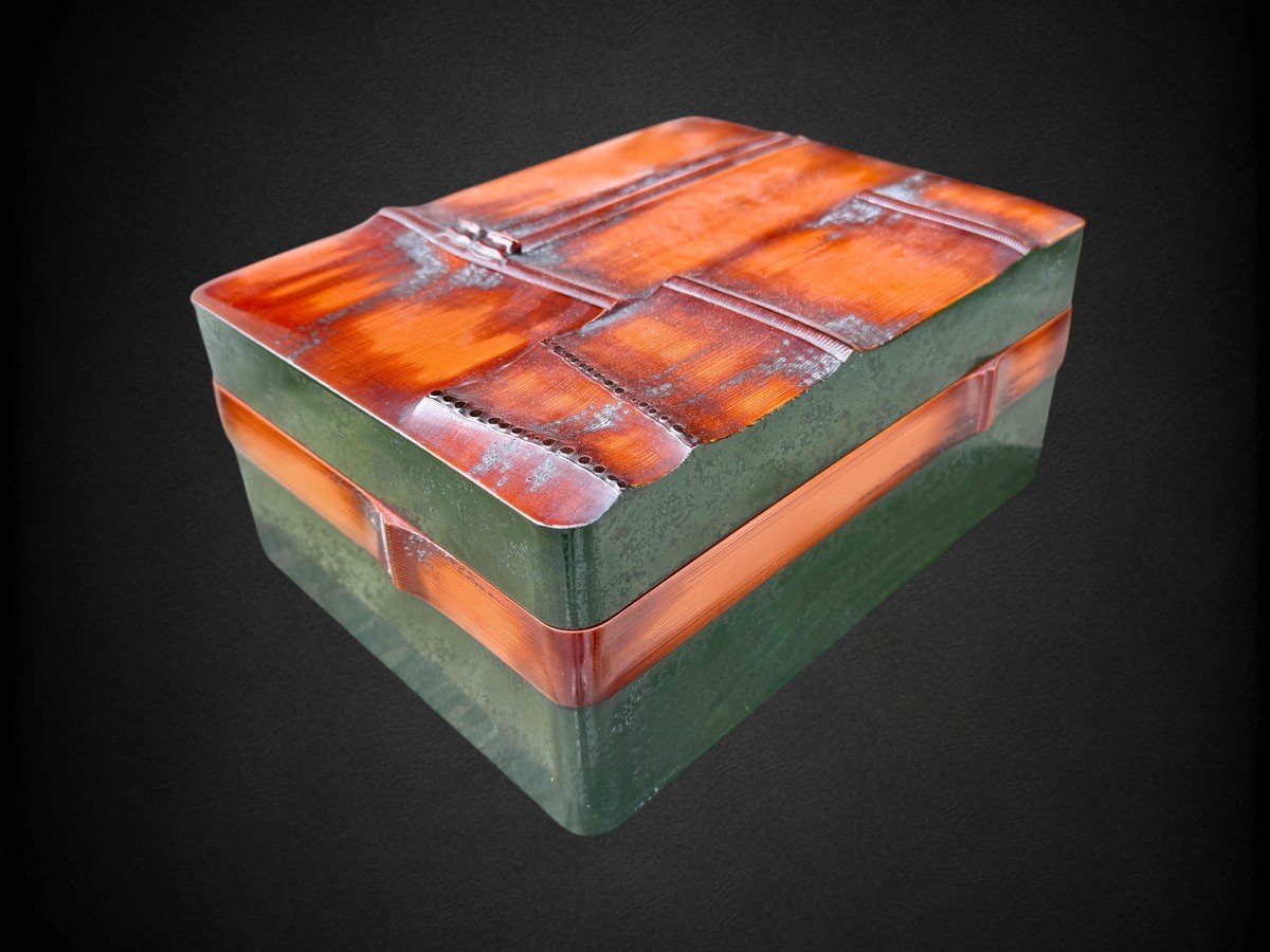 Niigata Shikki Box In Imitation Bamboo Lacquer - Showa Era (1926-1989). 