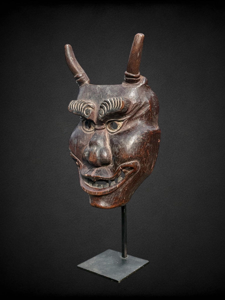 Masque De Théâtre Nô Figurant Un Oni - Période Edo (1603 - 1868).-photo-3
