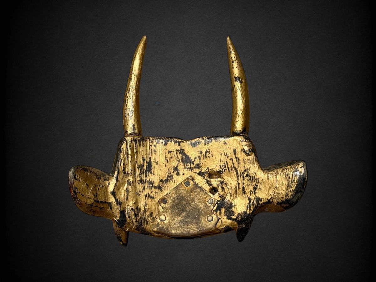 Carved Wooden Maetate Depicting An Oni Head - Edo Period (1603 - 1868).-photo-1