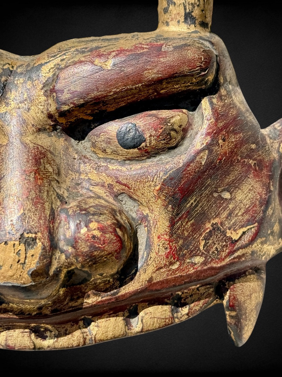 Carved Wooden Maetate Depicting An Oni Head - Edo Period (1603 - 1868).-photo-5