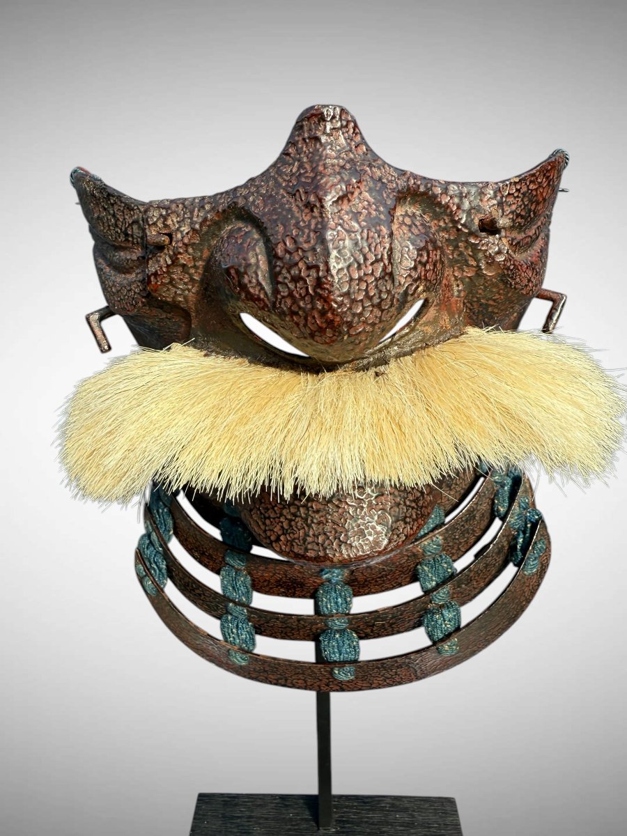 Demi Masque De Samuraï Mempo -en laque tataki nuri Période Edo (1603 - 1868).-photo-2