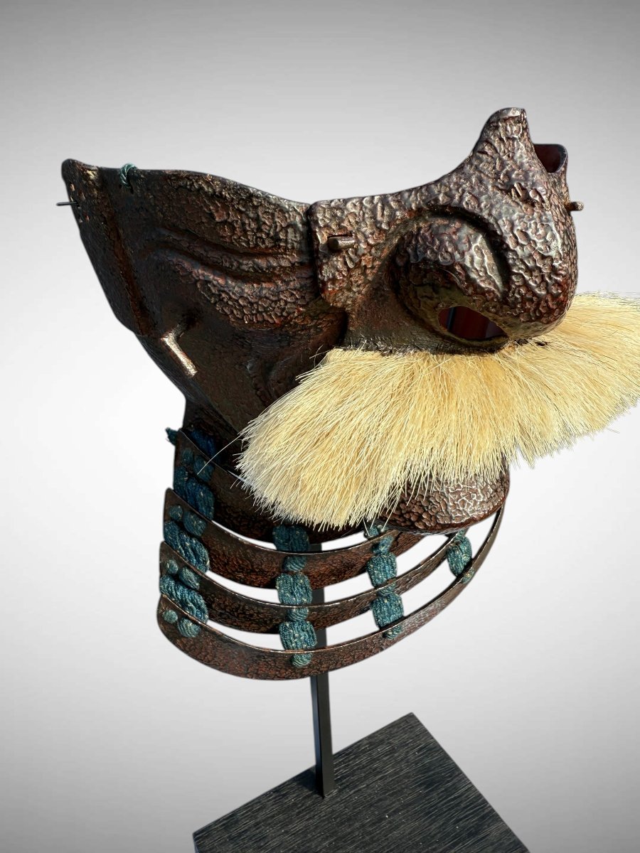Demi Masque De Samuraï Mempo -en laque tataki nuri Période Edo (1603 - 1868).-photo-3