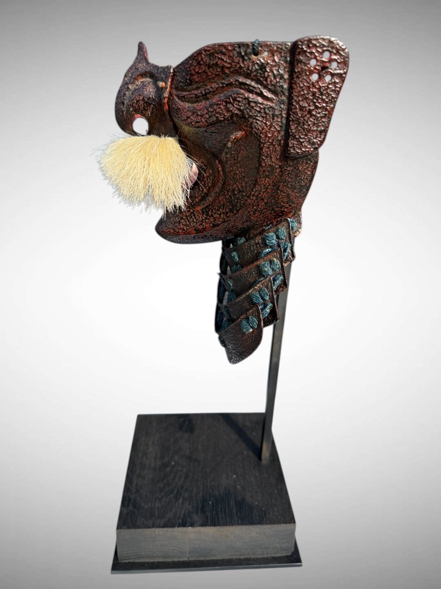 Demi Masque De Samuraï Mempo -en laque tataki nuri Période Edo (1603 - 1868).-photo-1