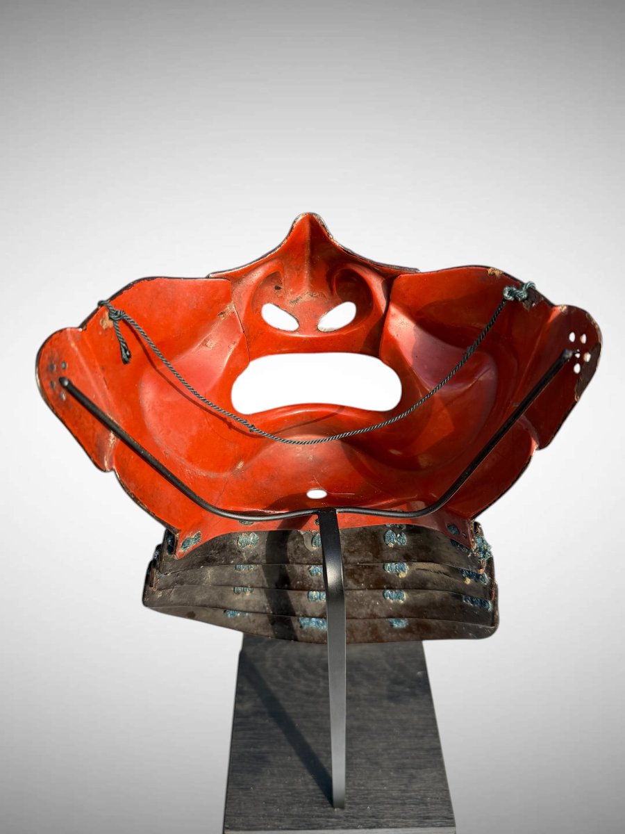 Demi Masque De Samuraï Mempo -en laque tataki nuri Période Edo (1603 - 1868).-photo-2