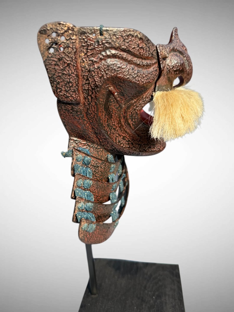 Demi Masque De Samuraï Mempo -en laque tataki nuri Période Edo (1603 - 1868).-photo-3