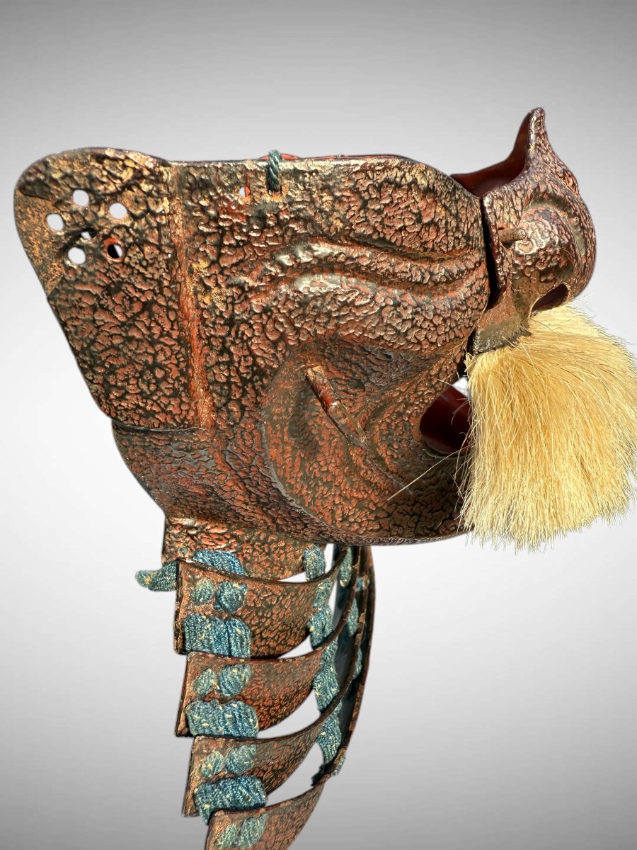 Demi Masque De Samuraï Mempo -en laque tataki nuri Période Edo (1603 - 1868).-photo-4