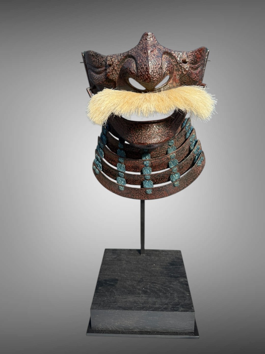 Demi Masque De Samuraï Mempo -en laque tataki nuri Période Edo (1603 - 1868).