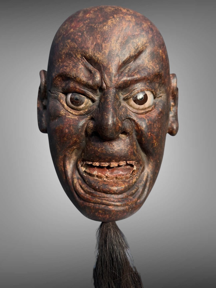 masque japonais ancien,  de théâtre Noh fin Edo c'est un Kijin  un démon colérique-photo-2