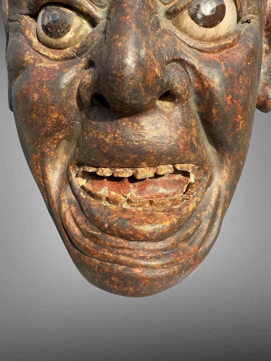 masque japonais ancien,  de théâtre Noh fin Edo c'est un Kijin  un démon colérique-photo-4