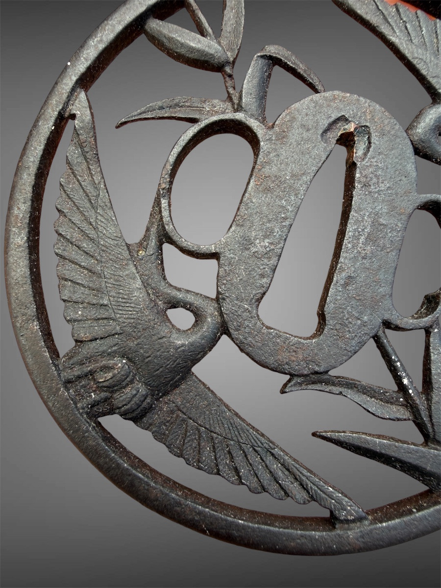Tsuba maru gata en fer à décor de grues - Époque Edo - D. 8,4 cm. -photo-4