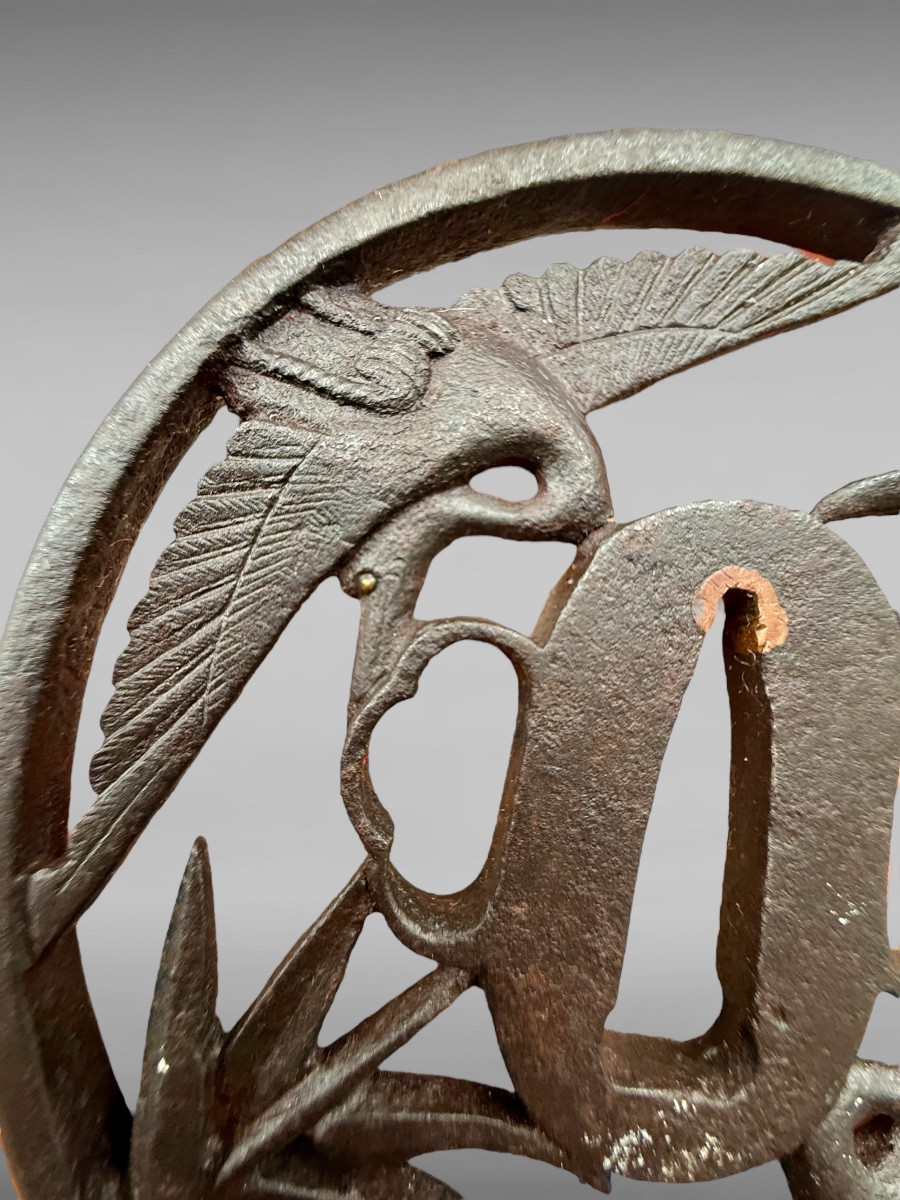 Tsuba maru gata en fer à décor de grues - Époque Edo - D. 8,4 cm. -photo-3