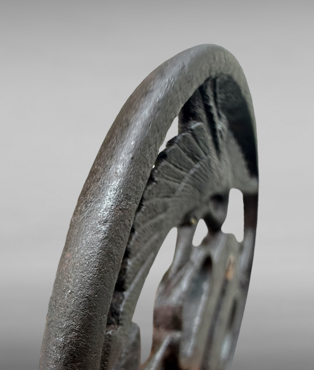 Tsuba maru gata en fer à décor de grues - Époque Edo - D. 8,4 cm. -photo-5