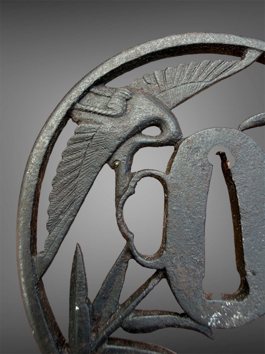 Tsuba maru gata en fer à décor de grues - Époque Edo - D. 8,4 cm. -photo-2