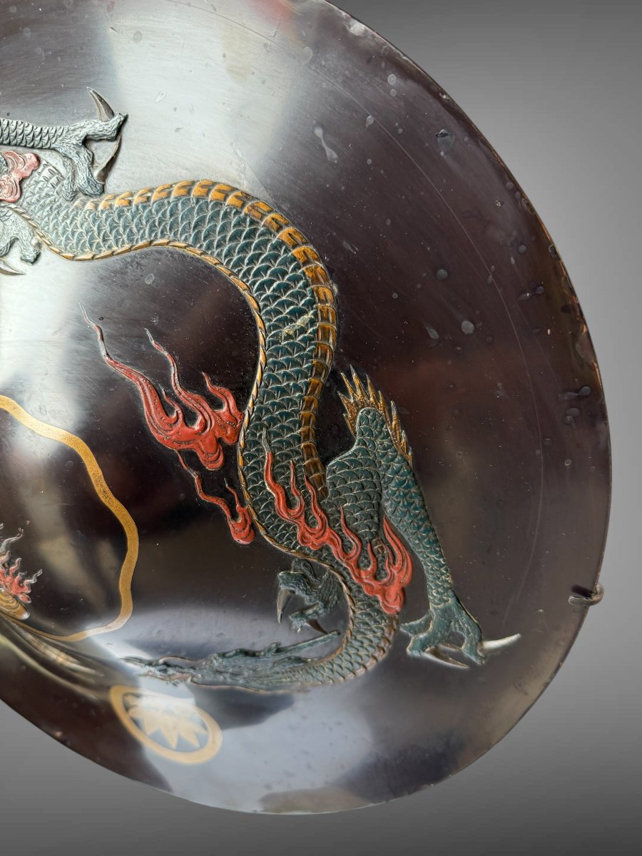 Jingasa japonais avec un dragon laque tres en relief Periode Edo-photo-2