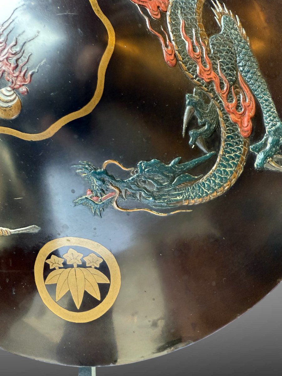 Jingasa japonais avec un dragon laque tres en relief Periode Edo-photo-3