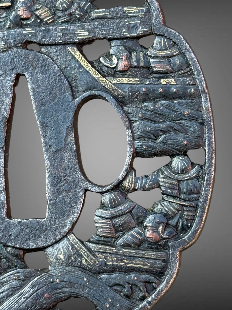 Tsuba Mokko-gata In Iron, Naval Battle - Edo Period (1603-1868).-photo-3