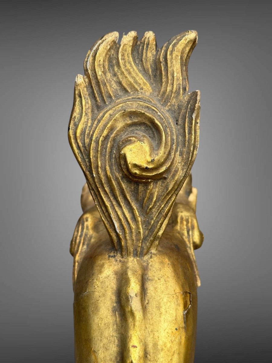 Maetate En Bois Sculpté et laqué figurant un Shishi - Période Edo (1603 - 1868).-photo-5