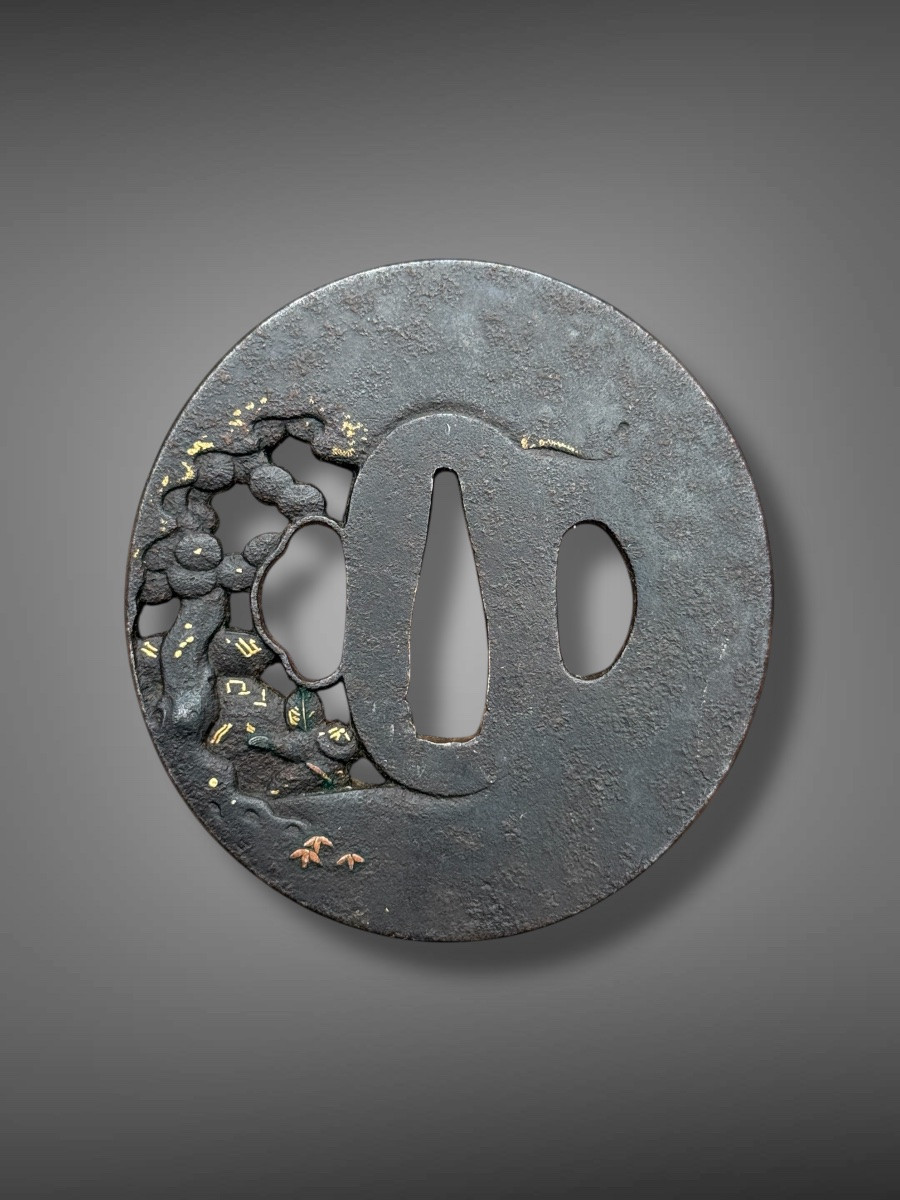 Tsuba Nagamaru-gata In Iron, Legend Of Shiba Onko, Edo Period (1603-1868).-photo-2