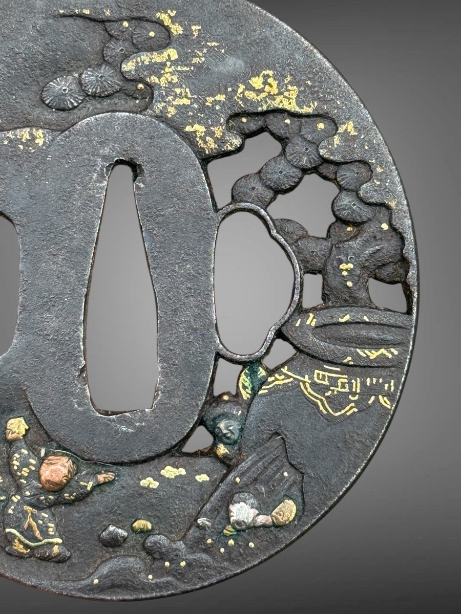 Tsuba Nagamaru-gata In Iron, Legend Of Shiba Onko, Edo Period (1603-1868).-photo-3