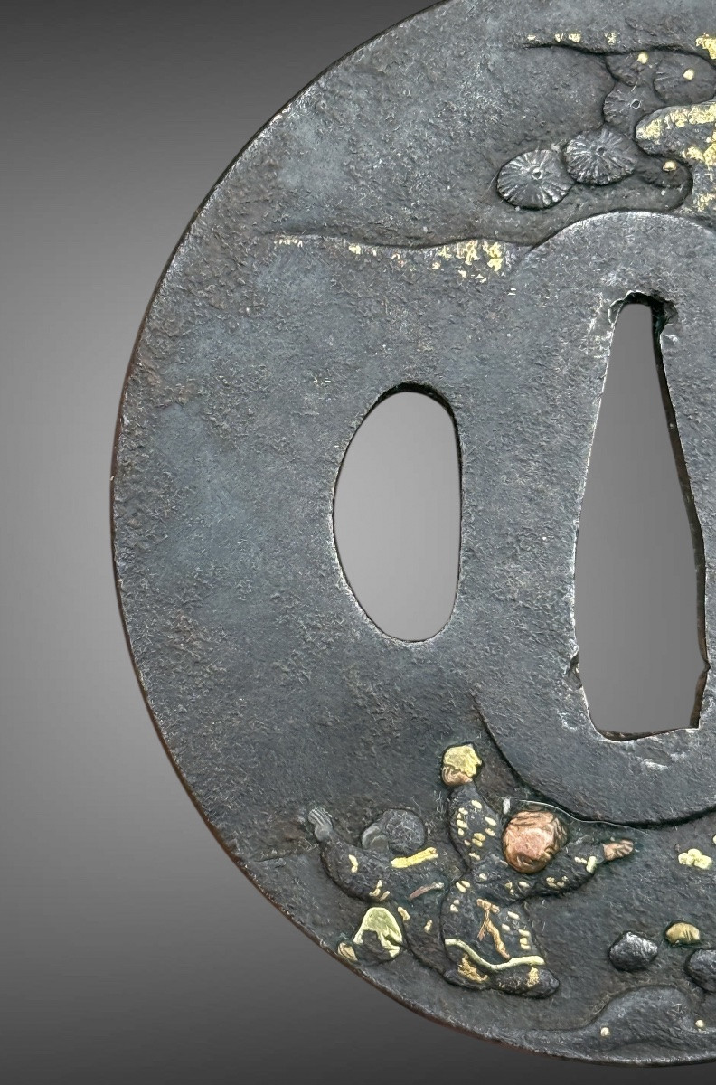 Tsuba Nagamaru-gata In Iron, Legend Of Shiba Onko, Edo Period (1603-1868).-photo-4