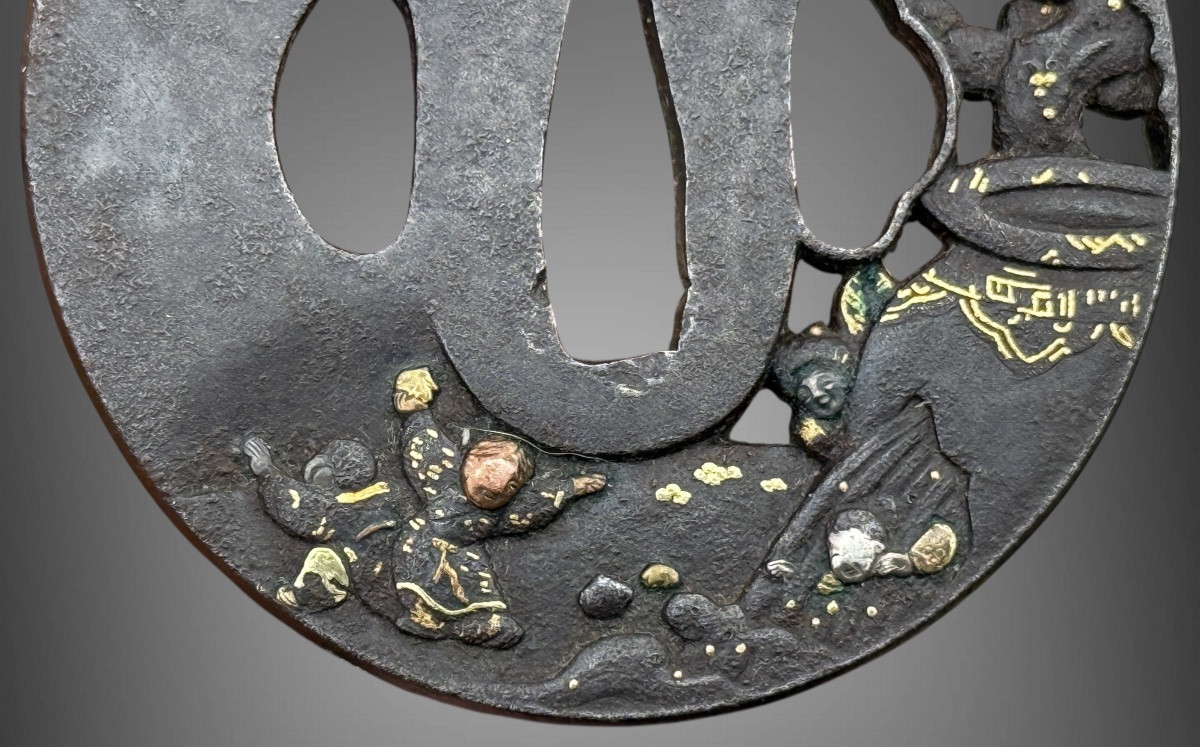 Tsuba Nagamaru-gata In Iron, Legend Of Shiba Onko, Edo Period (1603-1868).-photo-1