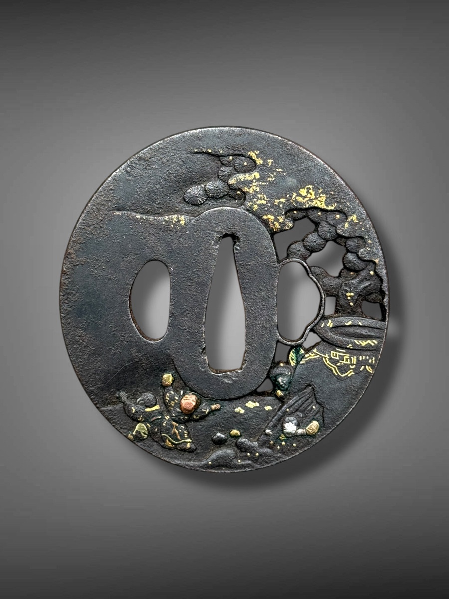 Tsuba Nagamaru-gata In Iron, Legend Of Shiba Onko, Edo Period (1603-1868).