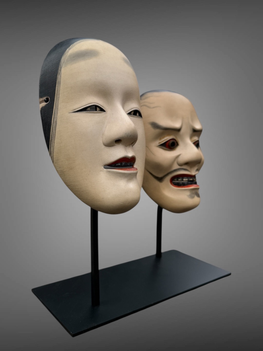 Meeting Of Two Noh Theatre Masks - Meiji Period (1868-1912). -photo-2